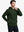 Half-body front shot highlighting Dark Green Heather pullover’s cozy fleece texture and relaxed fit