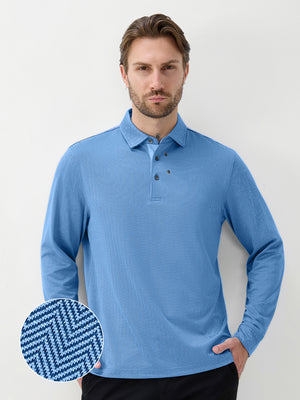 Moisture Wicking Long Sleeve Herringbone Polo Shirts