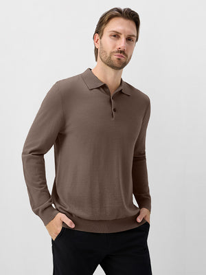 Long Sleeve Pure Merino Wool Knit Soft Polo Shirts