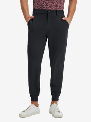 Model wearing Lightweight Ankle-Zip Sweatpants with 4 Pockets in black, lower body front view