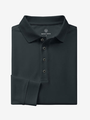 Solid Cotton Blend Collared Long Sleeve Polo