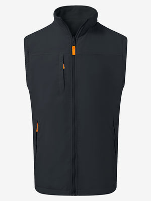 3D rendering of black windproof fleece reversible golf vest.