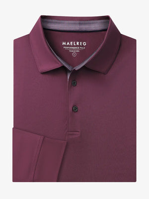 Folded view of BORDEAUX RED Long Sleeve Solid Jersey Polo showing fabric texture and neat folds