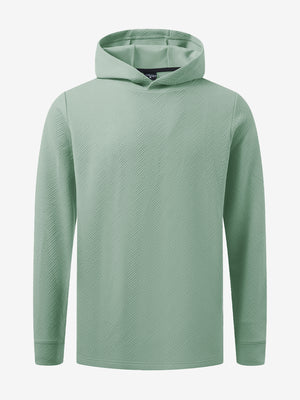 3D front image of texture solid hoodies pullover highlighting simple design and smooth fabric, beryl green.