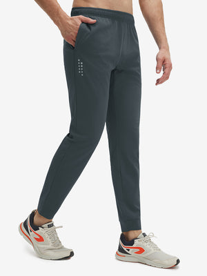 Front view of superion softness mesh joggers with zipper pockets in dark grey