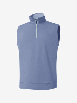 3d view of garment in navy melange lightweight sleeveless quarter zip golf vest
