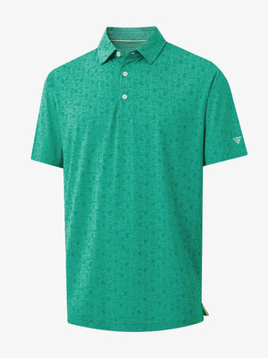 3D view of GREEN WHISKEY GLASS Popular Heather Print Polo showing texture and print details