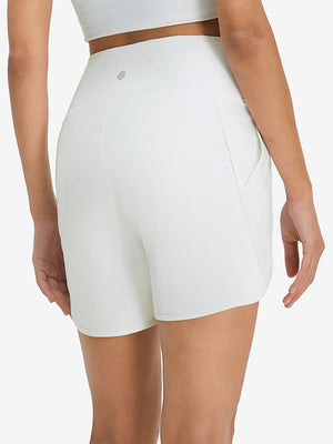 Pantalones cortos de secado rápido 2 en 1 de talle alto para mujer con 7 bolsillos