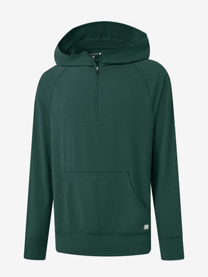 3D front view of the Quarter Zip Hoodie with Kangaroo Pocket in Turquoise Heather, athletic casual style.