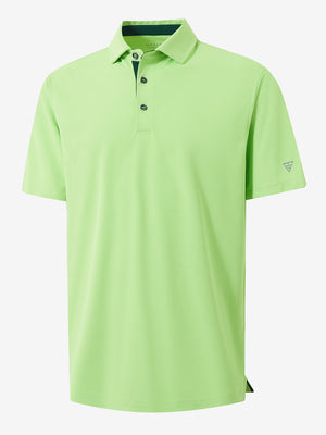 3D render of the turquoise green ventilated pique performance polo, displaying the garment structure and design clearly