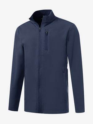 3D view of kids soft lightweight fleece lined jacket in navy.