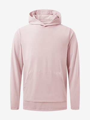 3D front view of the dry fit stretchy sweatshirts hoodie in light pink, sleek and flexible design.