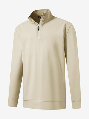 Front 3D view of youth winter micro-fleece quarter zip pullover, clean design with light khaki finish