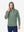 Model front upper body wearing view, heather midlayer golf hoodies in celadon green heather