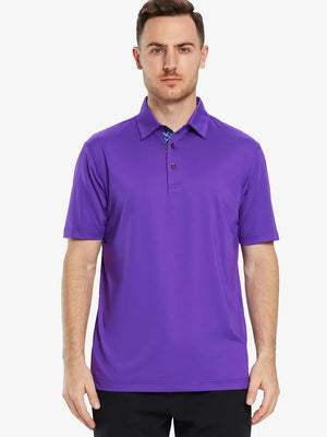 Front half-body view of male model in the Purple Everyday Classic Solid Polo, standing still