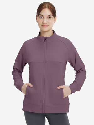 Women's Water-Resistant Stretch Fleece Lined Jacket in light pinkish purple, front upper body view