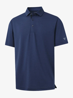 3D view of DARK BLUE HEATHER Ventilated Heather Jacquard Polo showing texture and collar shape