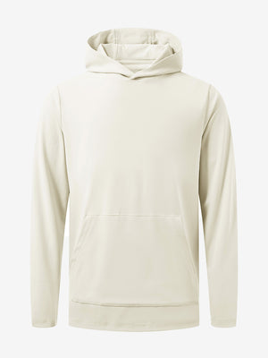 3D front view of the dry fit stretchy sweatshirts hoodie in cream, sleek and flexible design.