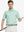 MAELREG Men's Performance Jersey Print Polo in Light Green Leaf – front half-body with golf pose