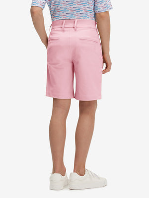 Back lower body in pink boys lightweight dry fit flat front golf shorts