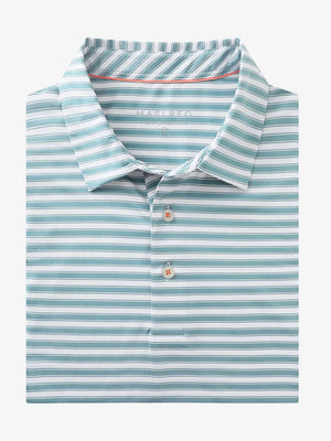 3D rendering of the Haze Blue White Yarn Dyed Stripe Polo highlighting its soft striped texture