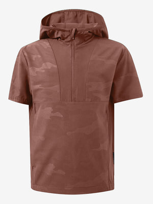 3D rendering of coffee brown water-resistant short sleeve q-zip hoodie for boys