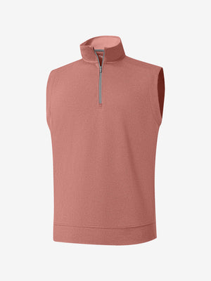 3d view of garment in brick melange  lightweight sleeveless quarter zip golf vest