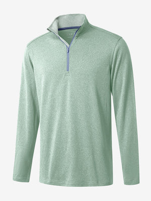 3D rendering of beryl green melange moisture wicking quarter zip pullover