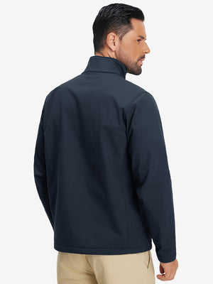 Back view of winter thermal outdoor water resistant fleece jacket showing smooth fleece texture in navy