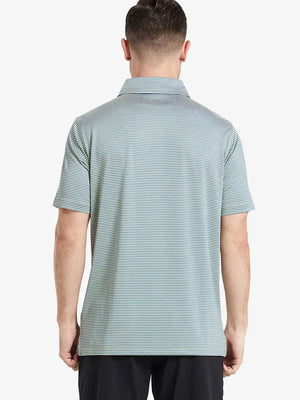 Upper back view of YELLOW STRIPE shirt: classic athletic cut with standout yellow stripes