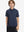 Front upper body of model wearing trendy boys stripe polo shirts, casual fit in navy stripe