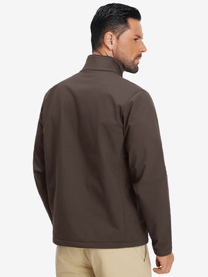 Back view of winter thermal outdoor water resistant fleece jacket showing smooth fleece texture in coffee brown