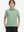 Front half-body shot of youth in emerald stripe performance cooling polo, highlighting design and fit