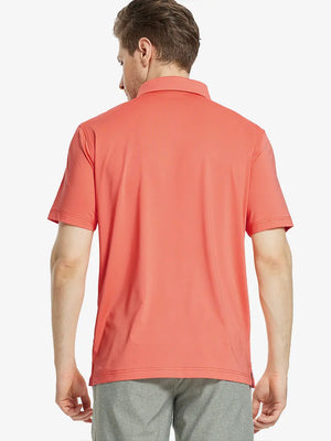 Back half-body view of male model wearing the Melon Everyday Classic Solid Polo