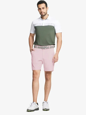 Model wearing Pink shorts, right hand in pocket – 7 Inch inseam