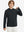 Front upper body view of youth long sleeve hoodied with kangaroo pocket in black, casual fit.