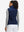 Back view of model in women's lightweight slim-fit puffer vest, showing shape and navy tone