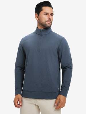 Ultra-Soft Brushed Fleece Lining Quarter Zip Sweatshirt in bluish grey, front upper body view