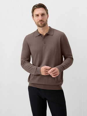 Long Sleeve Pure Merino Wool Knit Soft Polo Shirts