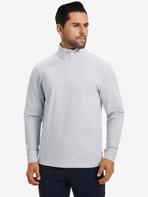 Ultra-Soft Brushed Fleece Lining Quarter Zip Sweatshirt in misty grey, front upper body view