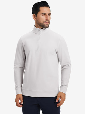 Ultra-Soft Brushed Fleece Lining Quarter Zip Sweatshirt in oyster grey, front upper body view