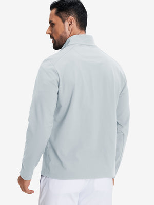 Back upper body view of Fleece lined golf quarter zip with smooth grey mist finish