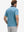 Back half-body of model in aqua stripe upgraded two-tone striped quick dry polo shirt