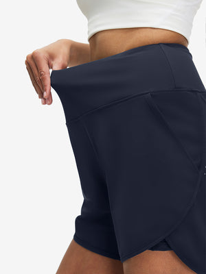 Pantalones cortos de secado rápido 2 en 1 de talle alto para mujer con 7 bolsillos