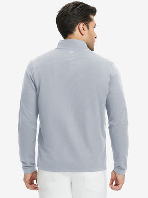 Back upper body of Premium jacquard quarter zip pullover with smooth light grey finish