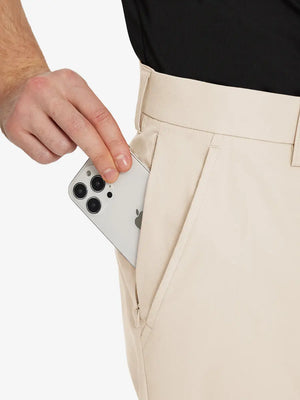 LIGHT KHAKI Water Resistant Everyday Pants detail shot of iPhone in side pocket