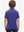 Back half-body view of youth wearing plum blue stripe performance cooling polo, showing rear design