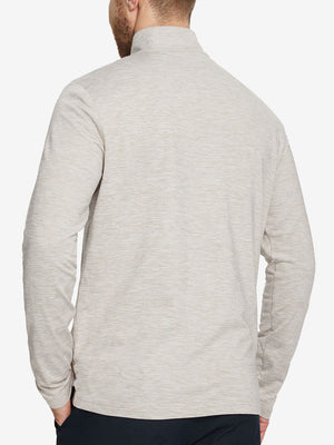 Back view of Heather Pinstripe Brushed Dry Fit Quarter Zip Pullover in taupe heather, showing clean athletic fit