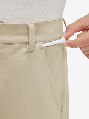 Boys Stretch Fleece Lined Casual Golf Pants in light khaki, close-up pocket detail