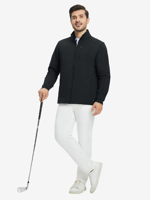 Lightweight casual fleece jacket with 5 pockets, black, full body golf scenes with clubs and bag